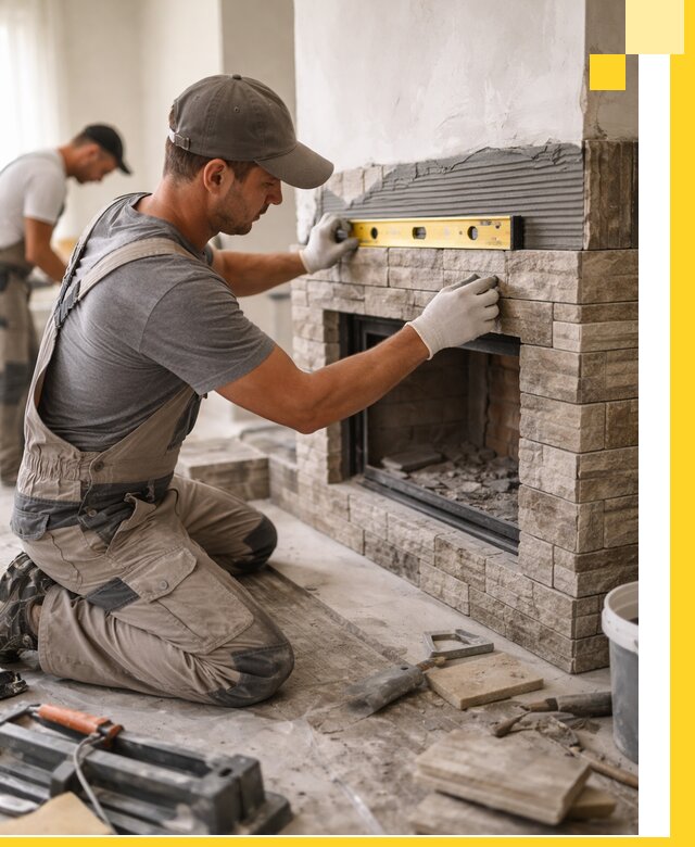 Облицовка каминов в Ишимбае, монтаж и отделка натуральным камнем