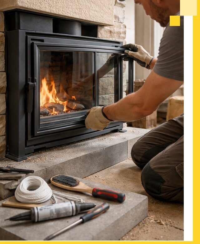 Производство, монтаж и доставка каминов со стеклом в Ишимбае