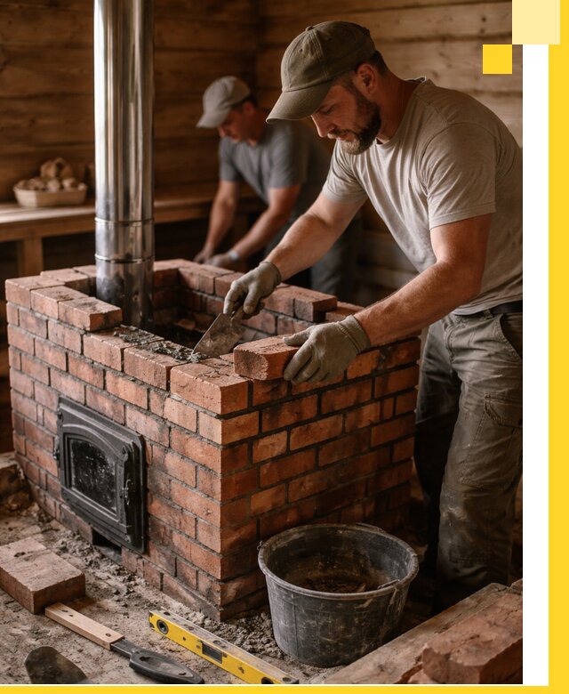 Кирпичные печи для бани под ключ в Ишимбае, проект и монтаж