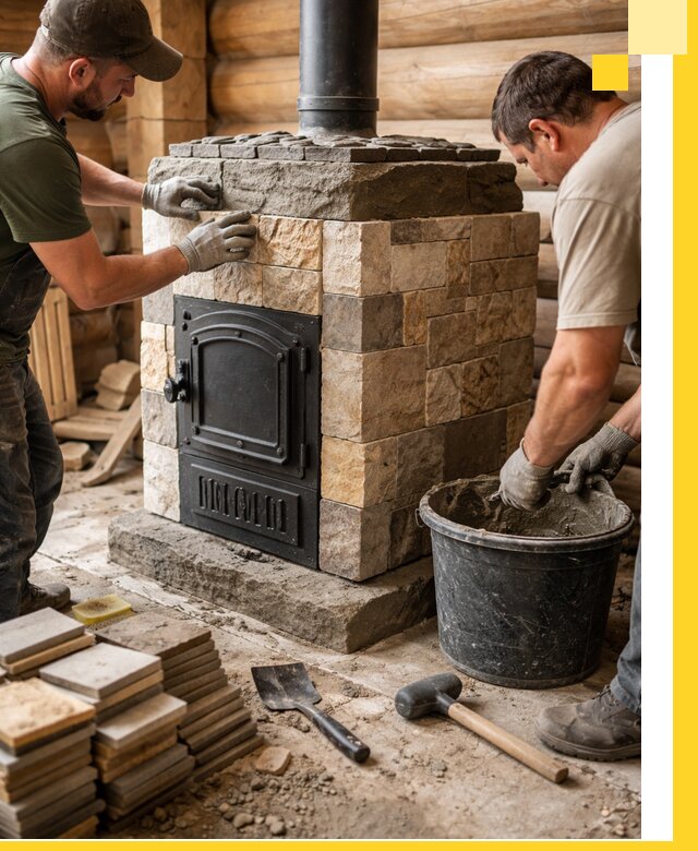 Облицовка банной печи под ключ в Ишимбае: камень и плитка