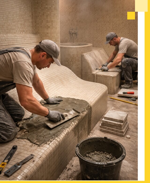 Лежаки для хамама под ключ в Ишимбае, проект и монтаж