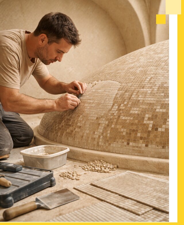 Профессиональная укладка мозаики для хамама под ключ в Ишимбае